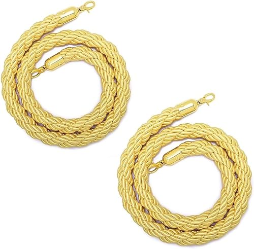 ZLLYOE Gedrehtes Seil mit goldenen Haken, 2 Stück Absperrseil für Menschenmengenkontrolle, Stand-Trennwand für drinnen und draußen (Größe: 60 cm, Farbe: Gelb) von ZLLYOE
