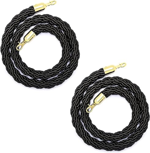 ZLLYOE Gedrehtes Seil mit goldenen Haken, 2 Stück Absperrseil für Menschenmengenkontrolle, Stand-Trennwand für drinnen und draußen (Größe: 60 cm, Farbe: Schwarz) von ZLLYOE