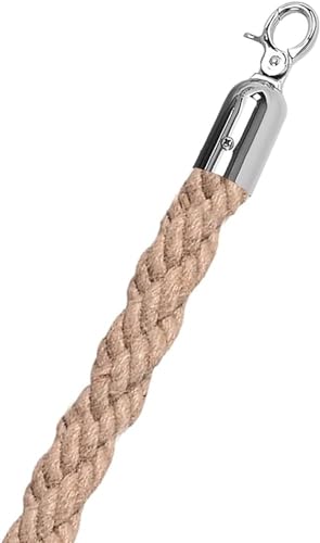 ZLLYOE Hanfseil mit Gedrehter Linie, Warteschlangensperrseil mit Massivem Haken Aus Zinklegierung, Hanf Geflochtenes Seil für Geschäftsstandort/Hotel/Theater(Size:4ft/120cm,Color:Silberner Haken) von ZLLYOE