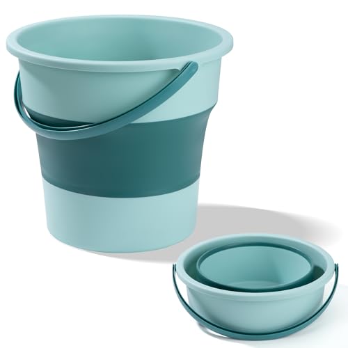 Eimer Faltbar Tragbares Putzeimer Spülwanne Camping Platzsparend Fischerei Wassereimer Mit Griff für Reinigung Camping Angeln Küche (Grün, 5L) von ZLLkeji