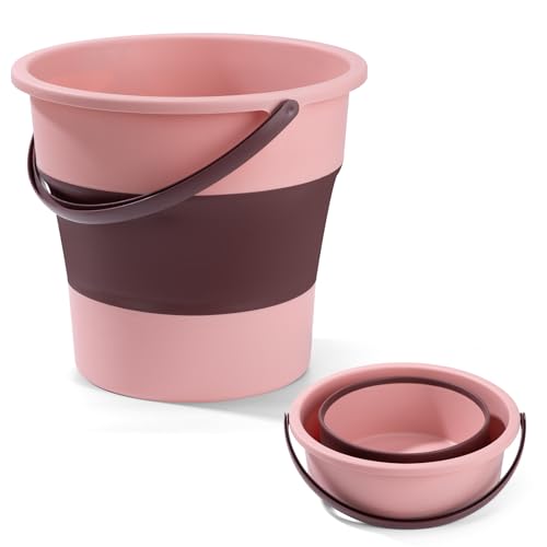 Eimer Faltbar 10l Tragbares Putzeimer Spülwanne Camping Platzsparend Fischerei Wassereimer Mit Griff für Reinigung Camping Angeln Küche (Rosa, 10L) von ZLLkeji