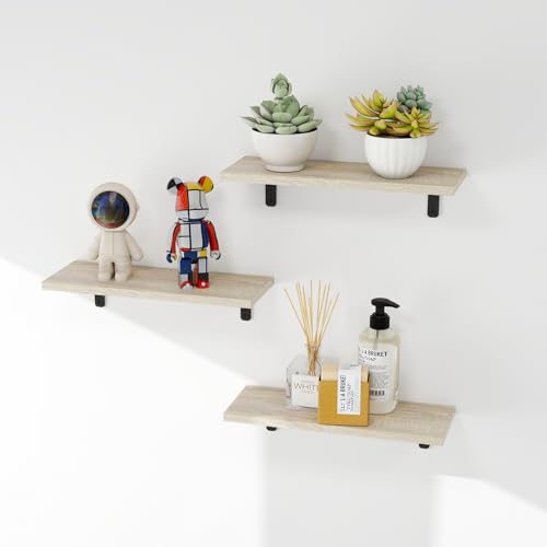 Schweberegal Holz 3er-Set Dekorative Wandregal zur Aufbewahrung Schimmelresistent Wasserdicht Duschablage Moderne Wand Regal für Arbeitszimmer, Badezimmer, Schlafzimmer und Wohnzimmer ,40cm Lang von ZLLkeji