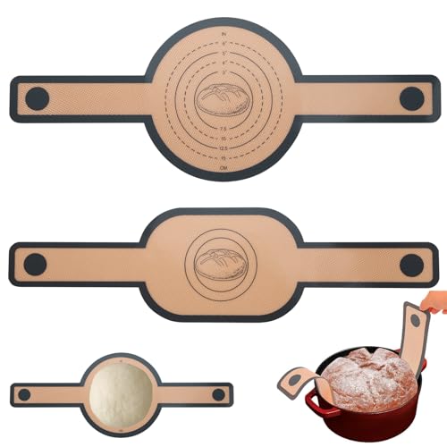 Silikon Backmatte für Dutch Oven Wiederverwendbare Brotbackmatte Brotschlinge Antihaftbeschichtet Silikon Backmatte mit Langen Griffen Oval und Rund Sauerteig Brotbackmatte 2 Stück von ZLLkeji