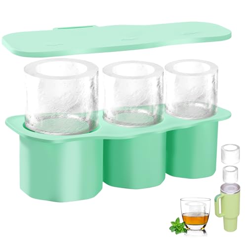 Stanley Cup Eiswürfelform Eiswürfelbehälter Silikon Mit Deckel 3 Fach Eiswürfelschale für 20-40 Oz Becher Silikon Eiswürfelform Tumbler Becher BPA Frei für Cocktails Whisky Getränken Kaffee(Grün) von ZLLkeji
