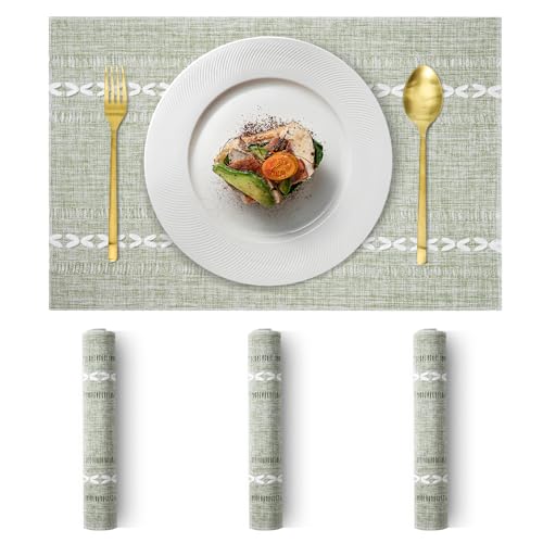 Tischset 4er Set Abwaschbar Platzsets Boho Rechteckig Bauernhaus-Stil Tischset Platzset für Hause Küche Restaurant und Hotel Grün Tischset 4er Set Abwaschbar Platzsets Boho Rechteckig Bauernhaus-Stil Tischset Platzset für Hause Küche Restaurant und Hotel Grün von ZLLkeji
