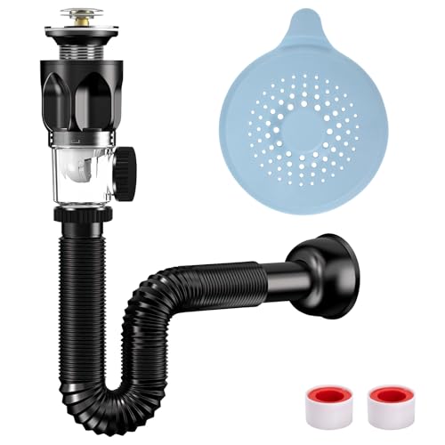 Waschbecken Ablaufgarnitur Kit siphon für küchenspüle mit flexiblem ablaufschlauch und Pop-Up-Filter Abflussstopfen Geruchsdichte Universell Küchen Waschbecken Abfluss Set von ZLLkeji