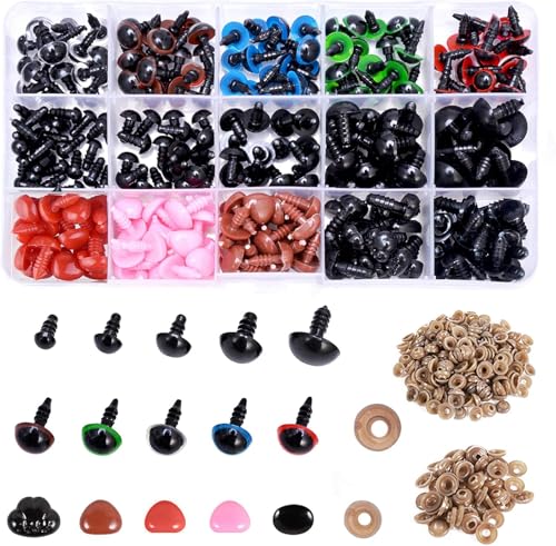Kunststoff Knopfaugen Sicherheitsaugen für Häkeltiere 5-12 mm Chromatisch Puppenaugen mit Unterlegscheiben für Amigurumi DIY Puppe Plüschtier Teddybär Basteln 752 Stück von ZLLkeji