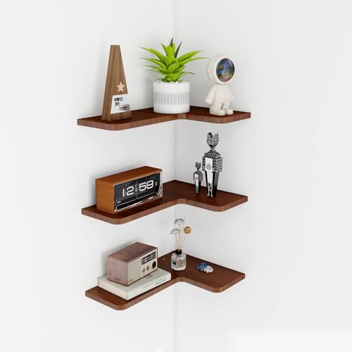 ZLLkeji Eckregal Hängend Holz Regal Wand Schweberegal 3er Set Wasserdicht Wandregale zur Aufbewahrung für Arbeitszimmer, Badezimmer, Schlafzimmer Und Wohnzimmer von ZLLkeji