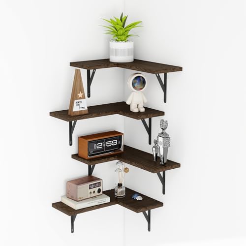 ZLLkeji Eckregal Hängend Holz Regal Wand Schweberegal 4er Set Wasserdicht Wandregale zur Aufbewahrung für Arbeitszimmer, Badezimmer, Schlafzimmer Und Wohnzimmer von ZLLkeji
