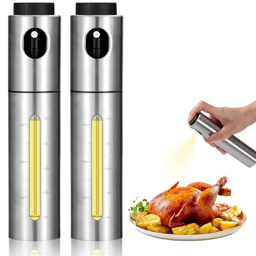 Ölsprüher für Speiseöl Edelstahl Öl Sprühflasche Olivenöl Spray mit Skala Ölspray für Airfryer Oil Sprayer Bottle zum Kochen, Backen, Grillen Und Salate 2 Stück von ZLLkeji