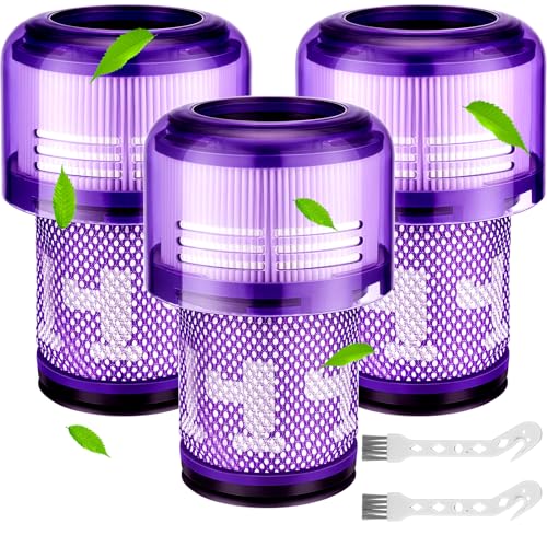 ZLPBAO Filter für V11 V15, 3 Pack Vakuumfilter Ersatz und 2er Pack weiße Reinigungsbürste für Dy-son V11 V15 SV14 SV17 SV22 Detect Animal Absolute Extra Pro Torque Drive Akku Staubsauger von ZLPBAO