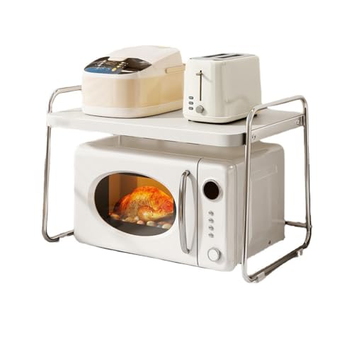 ZLSNOBLE 2 Tier Microwave Oven Shelf with 30cm Pull Out Box, Toaster Rice Cooker Pot Countertop Stand for Kitchen Countertop(52cm) von ZLSNOBLE
