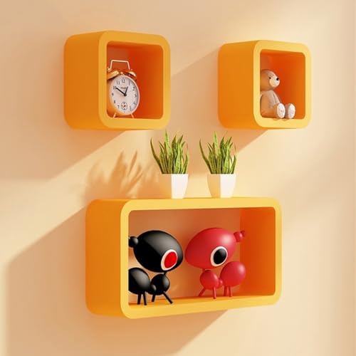 ZLSNOBLE Cube Schwebenden Wandregale, Regal Bücherregal Wandregale, 3 Sätze Von Storage Display Regale, Wohnzimmer Sofa Schlafzimmer TV Hintergrund Wand Hängenden Schrank(Orange) von ZLSNOBLE