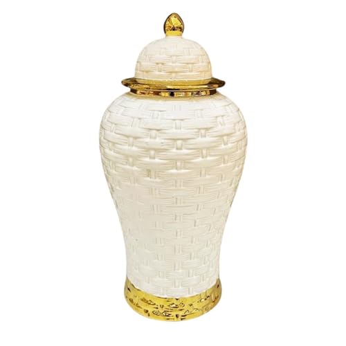 ZLSNOBLE Keramik Ingver Dose Mit Deckel Weiße General Dose Für Heimkleidung Vase Blumenhandwerk(42cm) von ZLSNOBLE