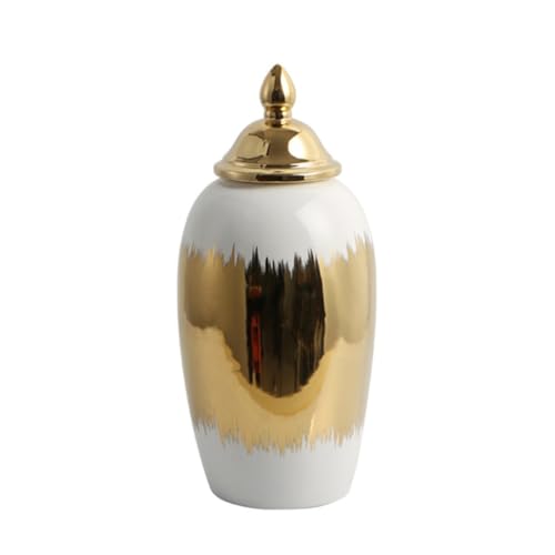 ZLSNOBLE Vase Keramik Ingwer Jar Retro Rack Dekoration, Moderne Ländliche Bauernhaus Dekoration, Gold Muster(18x40cm) von ZLSNOBLE