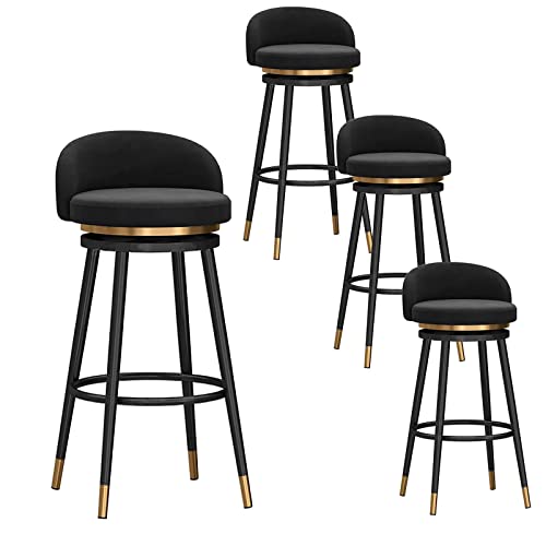 ZLSPON Barhocker Essstuhl Black Bar Stuhl Set mit 2/3/4/6, Thekehöhe Hocker Velvet Polsterer Schwenkbar Stuhl mit schwarzem Metallrahmen für Kücheninsel Esszimmer Terrasse Terrasse Bright Day von ZLSPON