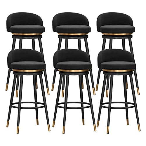 ZLSPON Barhocker Essstuhl Black Bar Stuhl Set mit 2/3/4/6, Thekehöhe Hocker Velvet Polsterer Schwenkbar Stuhl mit schwarzem Metallrahmen für Kücheninsel Esszimmer Terrasse Terrasse Bright Day von ZLSPON