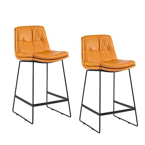 ZLSPON Barhocker Essstuhl Faux Leder Counterhocker, Set von 2 dicken Kissen Barstuhl mit Rücken moderner Barhocker Luxus -Essstuhl für Küchentheke Insel Bright Day von ZLSPON
