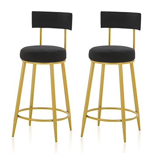 ZLSPON Barhocker Essstuhl Velvet Barhocker Frühstückstheke, Set mit 2 Barstühlen Hochhocker mit goldenen Metallbeinen und Fußstütze für die Kücheninsel Bright Day von ZLSPON