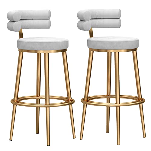 ZLSPON Barhocker Essstuhl Velvet Moderne Barhocker mit Rücken und Goldener Fußstütze, Counter Height Barstühle für Esszimmer Küche Island Pub Barhocker Blau 2pcs Bright Day von ZLSPON