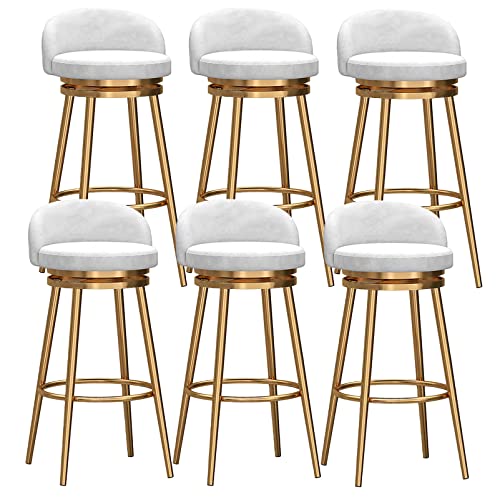 ZLSPON Barhocker Esstuhl Schwenkbarhohocker Frühstück Samt Küchentischstühle, Barstühle Hochhocker mit goldenen Metallbeinen und Fußstütze für Kücheninsel, Weiß Bright Day von ZLSPON