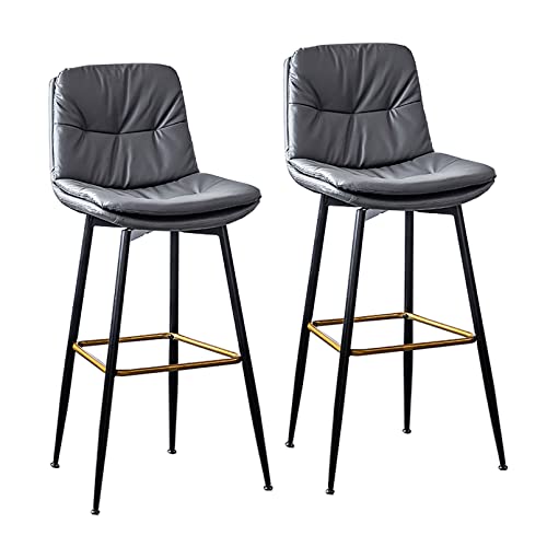 ZLSPON Barstools Set von 2 hohen Hockern Schwarze Metallbeine Küchenthekestühle Barhocker mit Rückenlehne Footder PU Leder Frühstückstühle Bright Day von ZLSPON