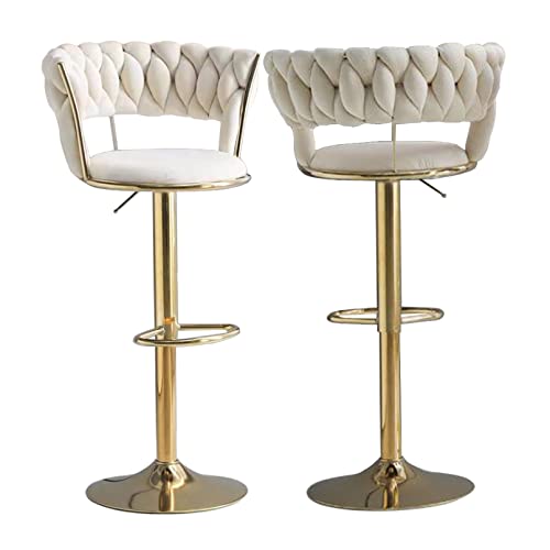 ZLSPON Set von 2 Barhockern Frühstück Kitchenbar Stühle Samt Stoff Polster Sitzverstellbarhöhe Metall Basis Schwenkbarte Inselstühle für Frühstück Küchentheke Weiß weiß Bright Day von ZLSPON
