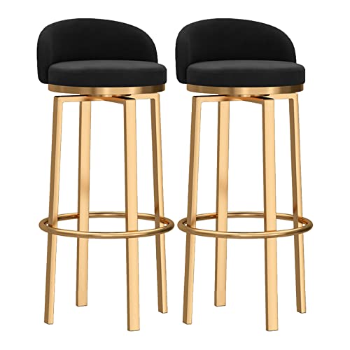 ZLSPON Swivel Bar Stools Set aus 2 Samtpolsterstühle mit Rückenlehne, Frühstücksküchentheke Hocker für Kitchen Islands Pub, Sitzhöhe 65 cm, Schwarz Bright Day von ZLSPON
