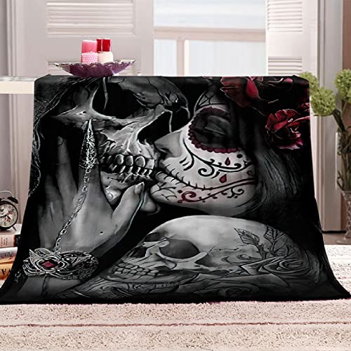 Fleecedecke Totenkopf & Muster Mädchen Weiche Warme Flanell Fleece Decke Mikrofaser Sofaüberwurf Gemütlich,Langlebig für Kinder Erwachsene 130x150 cm von ZLTHNB