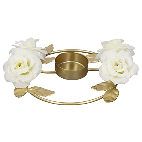 Golden Rose Blume Dekorative Eisenkerzenständer eleganter Stil attraktiver runder Basis Kerzenhalter für Esstisch Badezimmer Wohnzimmer (A) von ZLXCAOB
