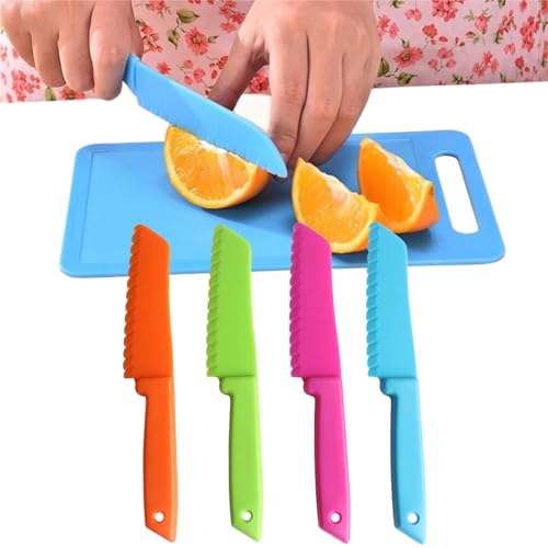 ZLXFT Kindermesser Gemüsemesser Set,4-teiliges Kinder Küchenmesser Set Obstmesser,Küchenmesser,Kinder Sicherheit Kochmesser,Geschenke für Kleinkinder Weinachten Geburtstag Messer von ZLXFT