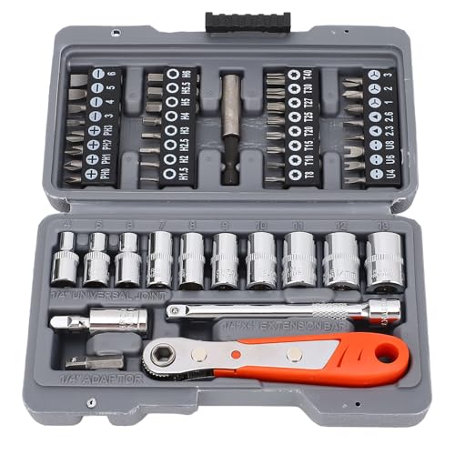 47 Piece 1.4 Inch Drive Ratchet Wrench Set, Mini Screwdriver Drill Bit Set, Includes Sockets and Mini Ratchet Wrench, Suitable for Home and Automotive Repairs von ZLXHDL