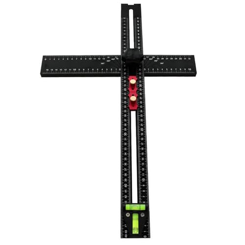 54 cm Aluminium T Square, Multi -Funktion -Bohrpositionierungsherrscher mit Spirit -Level, 90 Grad und 45 Grad Multi -Winkel -Messung, einstellbarer Schreinerherrscher von ZLXHDL