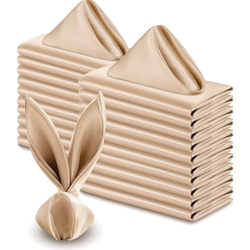 ZLXHDL 24 Stück quadratische champagnerfarbene Satin Stoffservietten 43 × 43 cm – weiche, glänzende Servietten aus Stoff für Hochzeit, Party, Dinner & Zeremonien von ZLXHDL