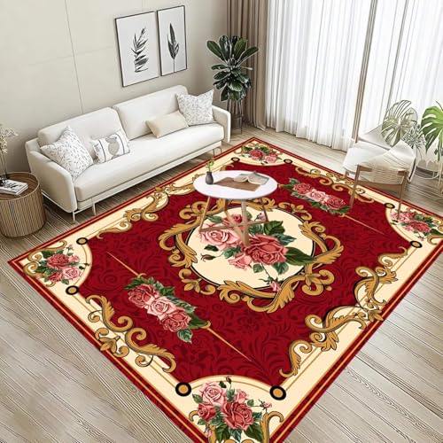 160x200cm Teppich Rot Kurzflor Waschbar Orientalischer Teppich Wohnzimmer Vintage Blumen Weich Innenmatten füR Schlafzimmer Bettvorleger Pflegeleicht FläChenteppich 160x200cm Teppich Rot Kurzflor Waschbar Orientalischer Teppich Wohnzimmer Vintage Blumen Weich Innenmatten füR Schlafzimmer Bettvorleger Pflegeleicht FläChenteppich von ZLXMN