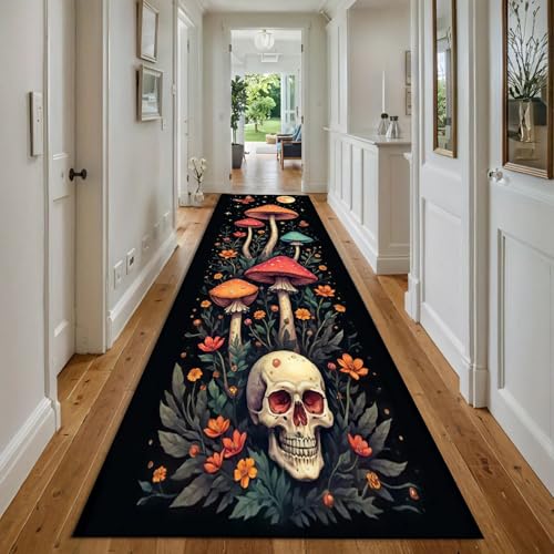 Wild Blumen Dschungel Wild Blumen Dschungel LäUfer 60x300cm Orange Rote Blau Pilz Motte Korridor LäUfer Teppich Kurzflor Waschbare Bodenmatte FüR Die KüChenspüLe WaschküChe von ZLXMN