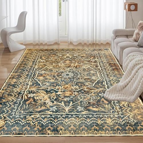 ZLXMN 120x180cm Waschbarer Teppich Wohnzimmer Groß Kurzflor Orientalischer Teppich Boho In FußMatten füR Schlafzimmer Esszimmer KüChe rutschfest Matte von ZLXMN