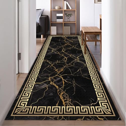 ZLXMN 120x300cm Marmor-LäUfer Teppiche, Griechischen Flur Teppiche LichtbestäNdig Waschbar Schwarz-Goldene Innenmatten füR Eingangsbereich KüChenmatten Korridor Runway ZLXMN 120x300cm Marmor-LäUfer Teppiche, Griechischen Flur Teppiche LichtbestäNdig Waschbar Schwarz-Goldene Innenmatten füR Eingangsbereich KüChenmatten Korridor Runway von ZLXMN