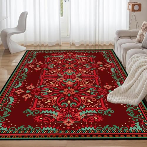 ZLXMN 180x300cm Orientalischer Traditioneller Terrakotta-Roter Teppich Vintage-Boho Waschbare Teppiche StrapazierfäHig rutschfest GroßE FläChen füR Wohnzimmer Weiche DüNne FußMatte von ZLXMN