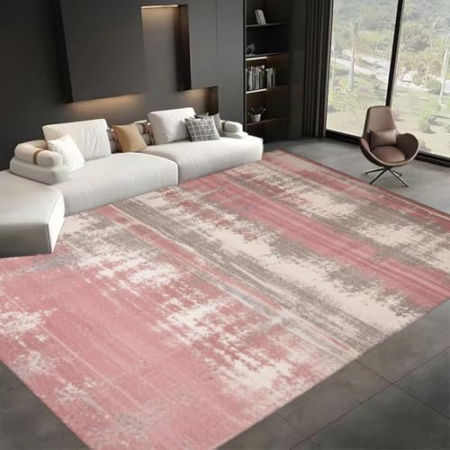ZLXMN 60x110cm Großer Abstrakter Teppich in Blush-Grau-Rosa Moderne minimalistische Wohnzimmerdekoration extra großer Teppich waschbar fusselfrei niedriger Flor für Mädchenschlafzimmer von ZLXMN