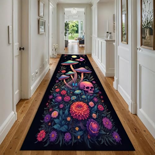 ZLXMN 60x150cm TeppichläUfer Wildpilzen füR Flure Britische Vintage Florales Muster Lange Einfahrt FußMatte füR Eingangsbereich UltradüNn Atmungsaktiv KüChe Schlafzimmer Teppich von ZLXMN