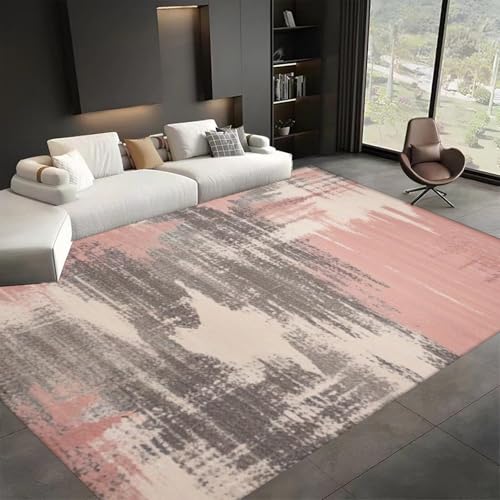 ZLXMN 70x140cm Großer Abstrakter Teppich in Blush-Grau-Rosa Moderne minimalistische Wohnzimmerdekoration extra großer Teppich waschbar fusselfrei niedriger Flor für Mädchenschlafzimmer von ZLXMN