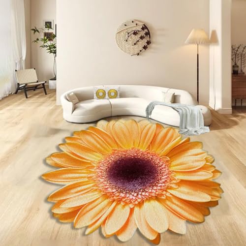 ZLXMN 99cm UnregelmäßIg Teppiche In Blumenform Chrysanthemen Gemustert UnregelmäßIg Teppich Weich Absorbiert Wasser rutschfeste Badematte FüR Schlafzimmer Wohnzimmer von ZLXMN