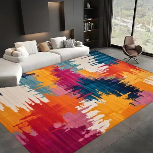 ZLXMN Abstrakte Waschbare Teppich 80x150cm Gegend füR Wohnzimmer Moderner Art-Deco-Farbenfroher Teppich Weicher Kurzfloriger Rutschfester GroßEr FläChe Schlafzimmer von ZLXMN