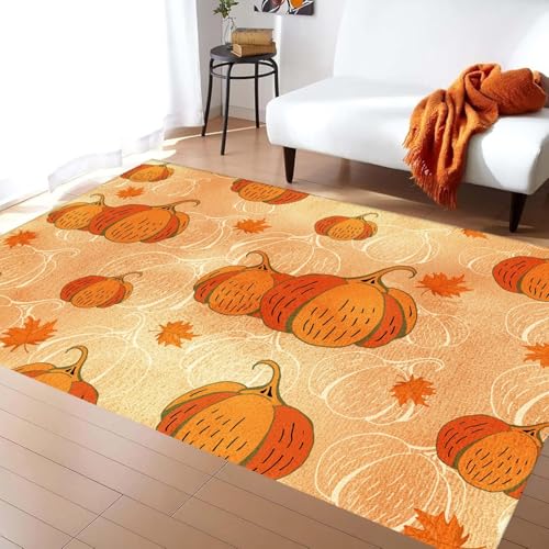ZLXMN Ahornblatt-KüRbis-Teppich füR Eingangsbereich, 160x230cm,Leicht Zu Reinigen Kurzfloriger Nachttischteppich füR Schlafzimmer Wohnzimmer Restaurant Herbstdekoration Waschbare DüNne FußMatte von ZLXMN