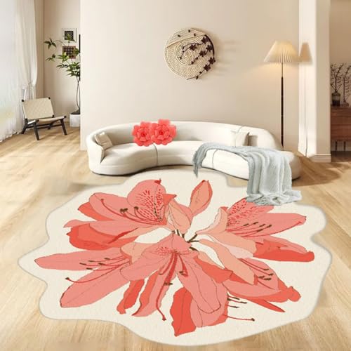 ZLXMN BlumenföRmiger Rosa Orchidee Teppich 200cm Weicher, Flauschiger PlüSch UnregelmäßIg FläChenteppiche FüR Tepishwohnnzimmer Bettvorleger Badezimmer Runder Teppich von ZLXMN