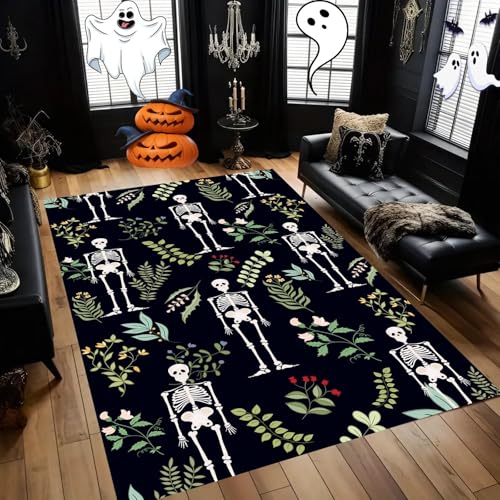 ZLXMN Botanischer Dschungel-Skelett-Totenkopf-Teppich 60x110cm Moderner Gothic-Horror-Teppich Pflanzendrucke LichtbestäNdig Waschbar Halloween-Badezimmerdekor DüNne GroßE FußMatte füR Wohnzimmer ZLXMN Botanischer Dschungel-Skelett-Totenkopf-Teppich 60x110cm Moderner Gothic-Horror-Teppich Pflanzendrucke LichtbestäNdig Waschbar Halloween-Badezimmerdekor DüNne GroßE FußMatte füR Wohnzimmer von ZLXMN