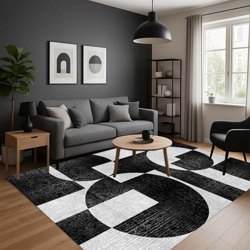 ZLXMN Extra GroßEr Innen Geometrischer Moderner Teppich 180x300cm,Schwarz-Graue KreisföRmiges Muster Teppiche füR Wohnzimmer LichtbestäNdig Maschinenwaschbare Matte füR Schlafzimmer ZLXMN Extra GroßEr Innen Geometrischer Moderner Teppich 180x300cm,Schwarz-Graue KreisföRmiges Muster Teppiche füR Wohnzimmer LichtbestäNdig Maschinenwaschbare Matte füR Schlafzimmer von ZLXMN