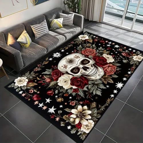 ZLXMN Extra GroßEr Teppich Mit RosenschäDel 140x200cm Vintage-Stil Gotischer Halloween-Totenkopf-Teppich Halloween-Akzent rutschfeste Atmungsaktive FußMatten füR Schlafzimmer Wohnzimmer KüChe ZLXMN Extra GroßEr Teppich Mit RosenschäDel 140x200cm Vintage-Stil Gotischer Halloween-Totenkopf-Teppich Halloween-Akzent rutschfeste Atmungsaktive FußMatten füR Schlafzimmer Wohnzimmer KüChe von ZLXMN
