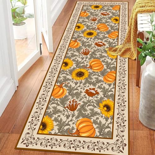ZLXMN Fallen LäUfer füR Flur,60x180cm,rutschfeste Vintage-Stil Waschbare Herbst-KüChenteppiche,Weicher Kurzfloriger Thanksgiving-Blumenmuster BodenläUfer füR Nachttisch Durchgang Eingang ZLXMN Fallen LäUfer füR Flur,60x180cm,rutschfeste Vintage-Stil Waschbare Herbst-KüChenteppiche,Weicher Kurzfloriger Thanksgiving-Blumenmuster BodenläUfer füR Nachttisch Durchgang Eingang von ZLXMN